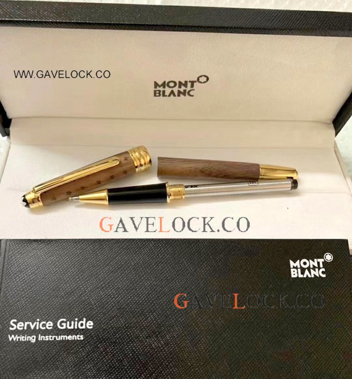 Copy Montblanc Petit Prince Rollerball Pen Shallow wood&Gold Clip